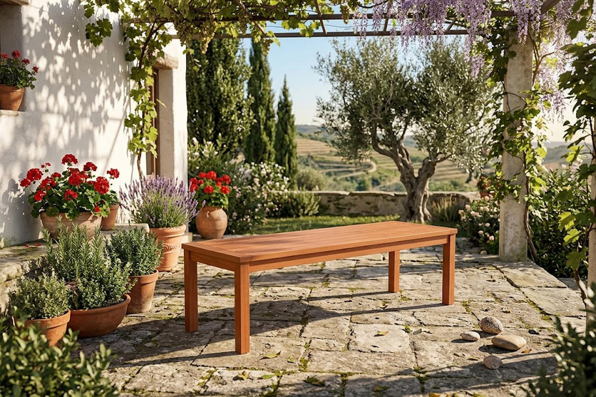 HOCKERBANK Solano 120 cm - 2-Sitzer - Eukalyptus - Braun, Holz (120/45/40cm) - TPFGarden