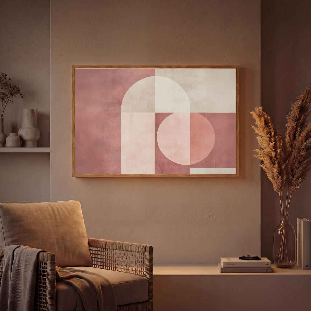 WANDLEUCHTE MIT AKKU Figuren - Abstrakt - Rosa 90x60 cm - Altrosa, Holzwerkstoff (90/60/8cm) - OnlyWow