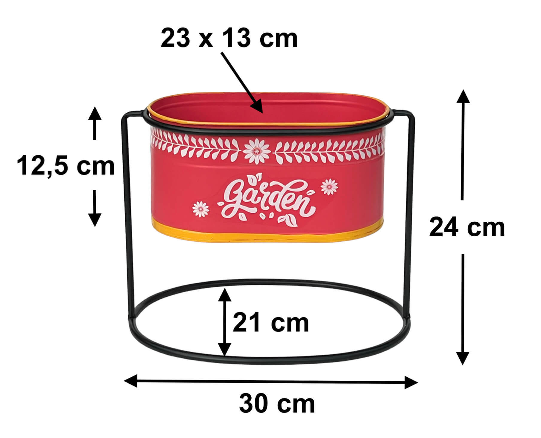 BLUMENHOCKER mit Topf Metall Stehend Rot Oval 24 cm - Rot, Metall (30/24/21cm) - DanDiBo