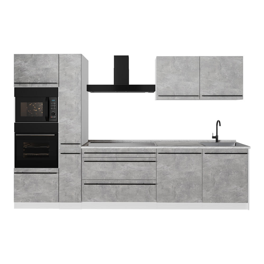 KUCHYŇSKÝ KOUT R-Line, Beton/Bílá, 310 cm pracovná doska Mramor - šedá/bílá, kompozitní dřevo (310/206.8/60cm) - Vicco