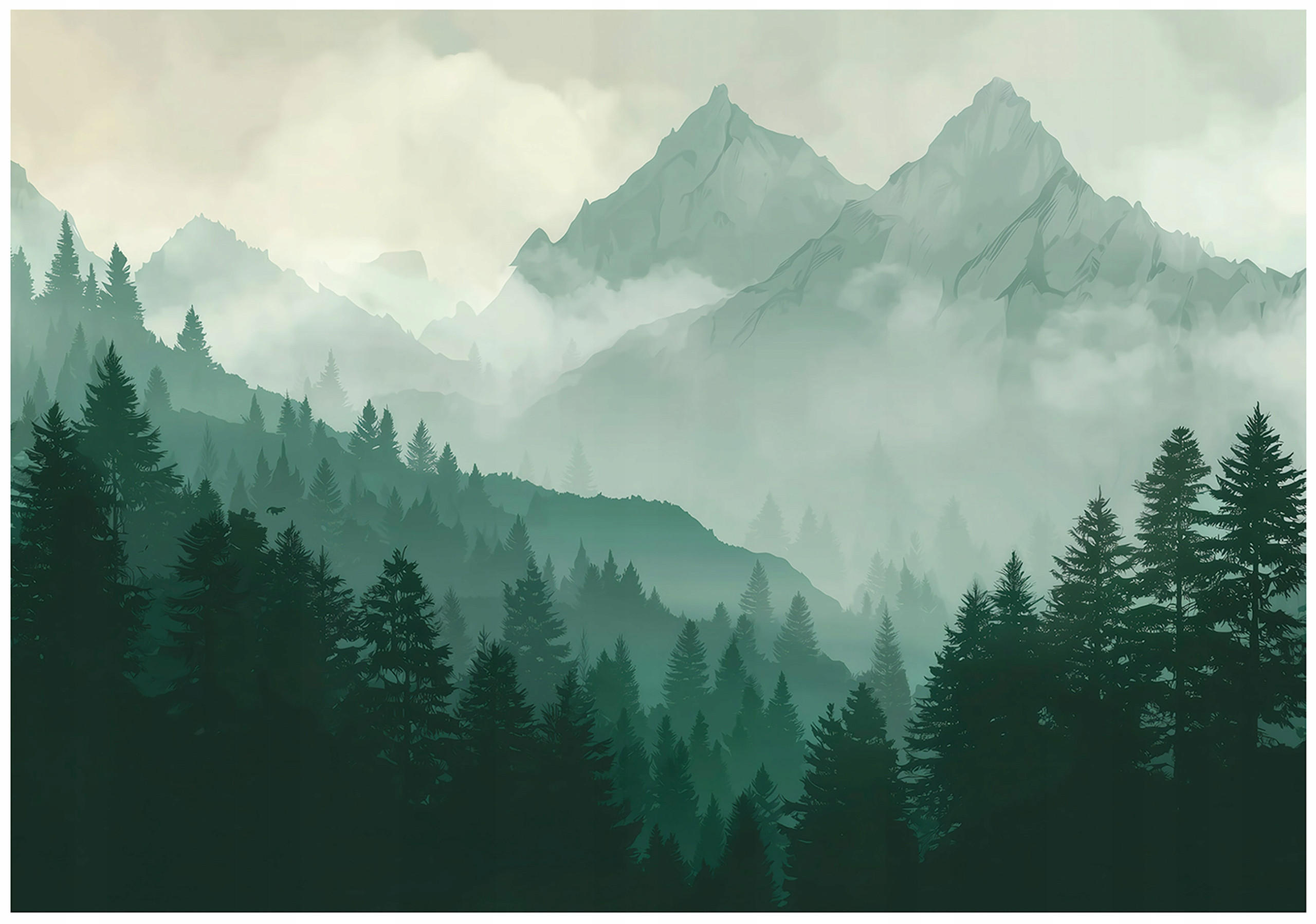 FOTOTAPETE Wald Gebirge Grün 300x210 cm - Multicolor, Papier (300/210cm) - Wallarena