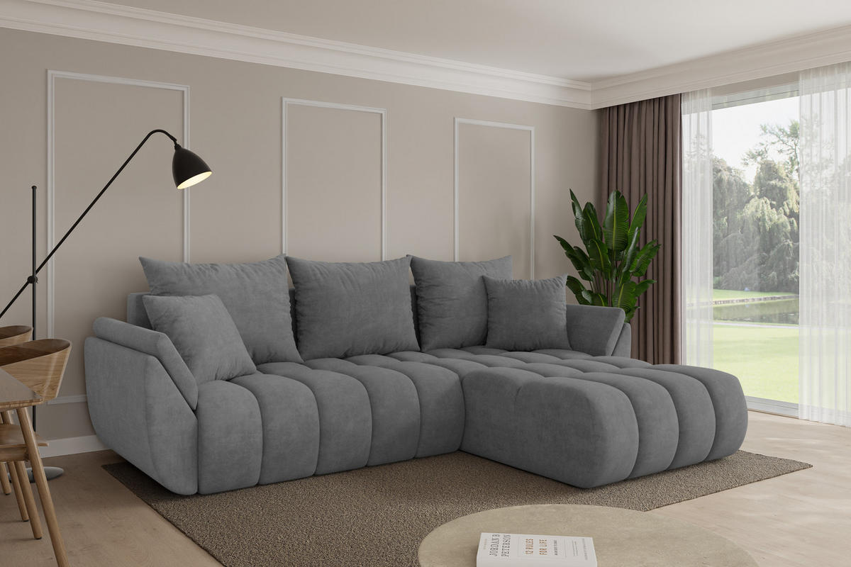 ROHOVÁ SEDAČKA s funkcí spaní, otoman vpravo TOKO-L-v1 277x194x86 šedá velur - černá/šedohnědá, kompozitní dřevo/textil (277/194cm) - ALTDECOR