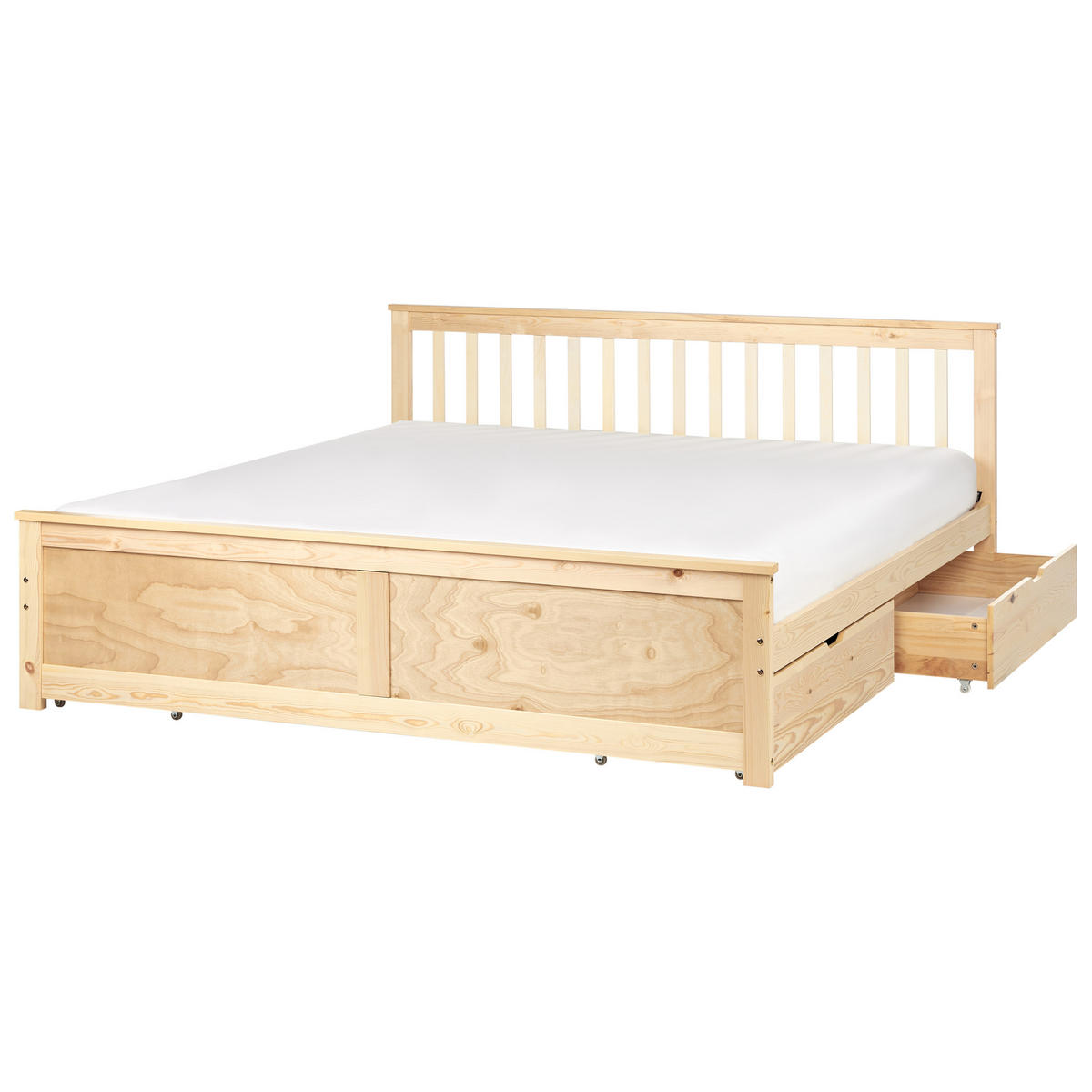 BETT mit Schubladen 180x200 cm Heller Holzfarbton Olendon - Hellbraun, Holz (180/200cm) - Beliani