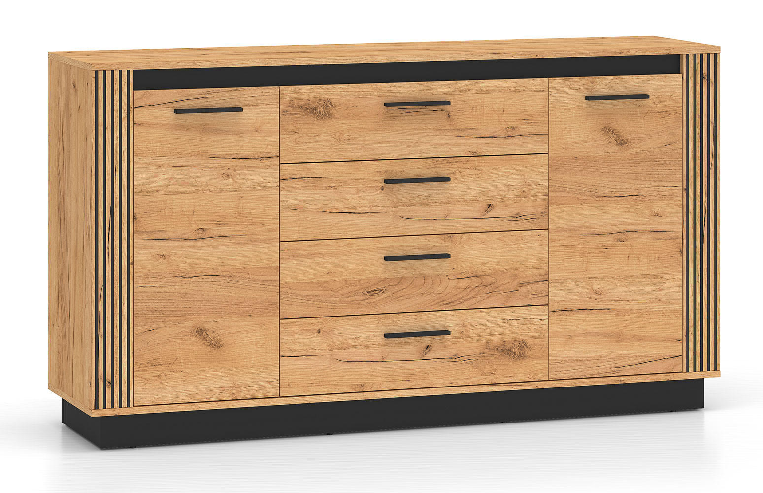 KOMMODE Urso Gold Craft Eiche / Schwarz 160 / 40 / 90 cm - Eichefarben/Schwarz, Holz/Holzwerkstoff (160/90/40cm) - Feldmann-Wohnen