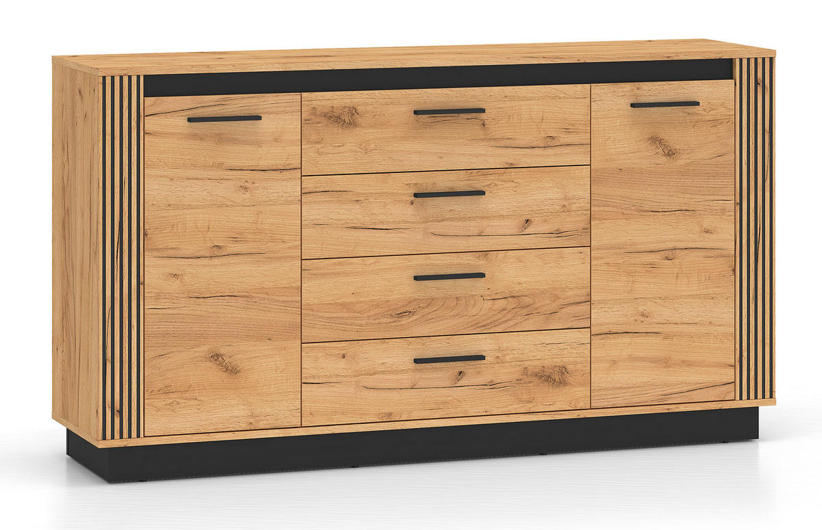 KOMMODE Urso Gold Craft Eiche / Schwarz 160 / 40 / 90 cm - Eichefarben/Schwarz, Holz/Holzwerkstoff (160/90/40cm) - Feldmann-Wohnen
