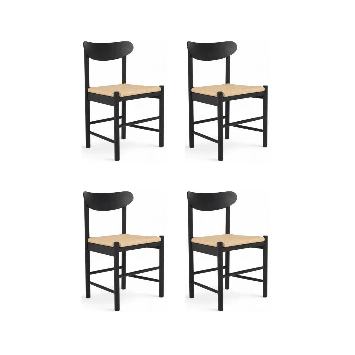 STUHL-SET 4 Stück in Rattan / Eiche Schwarz - Schwarz, Holz/Papier (51/78/41cm) - Furnhouse
