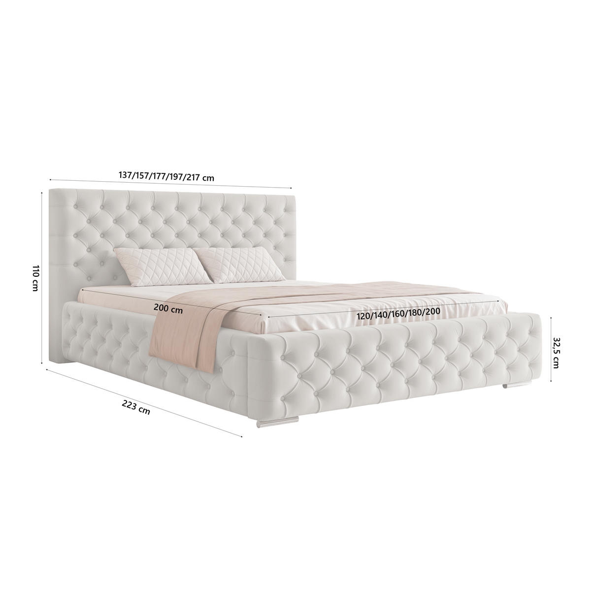 POLSTERBETT CALLIA 180x200 cm, Grau - Grau, Textil (200/180cm) - Fedve