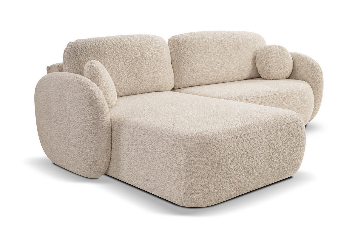 ECKSOFA AMICO L-S Beige Boucle-Stoff mit Schlaffunktion - Beige, Holz (248/174cm) - MASSENO
