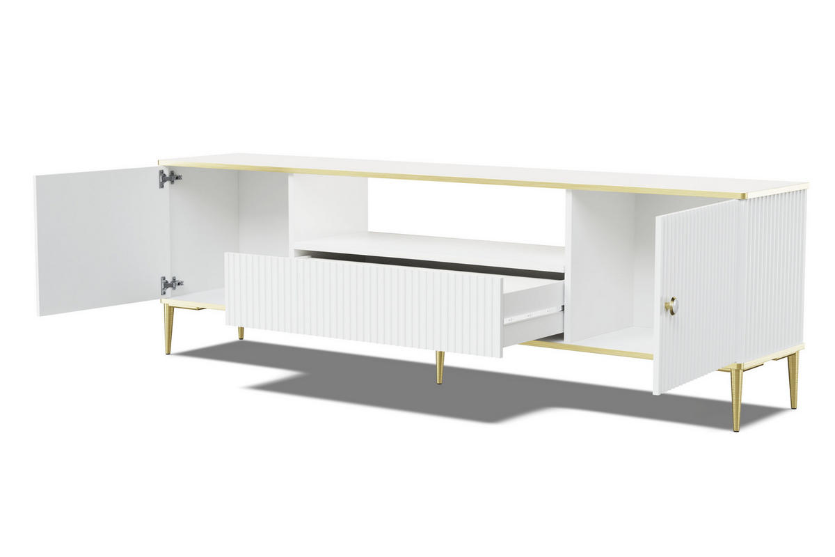 TV LOWBOARD Weiß, Gold 180/55/35 - Weiß, Holzwerkstoff (180/55/35cm) - RAUMHIRSCH FURNITURE