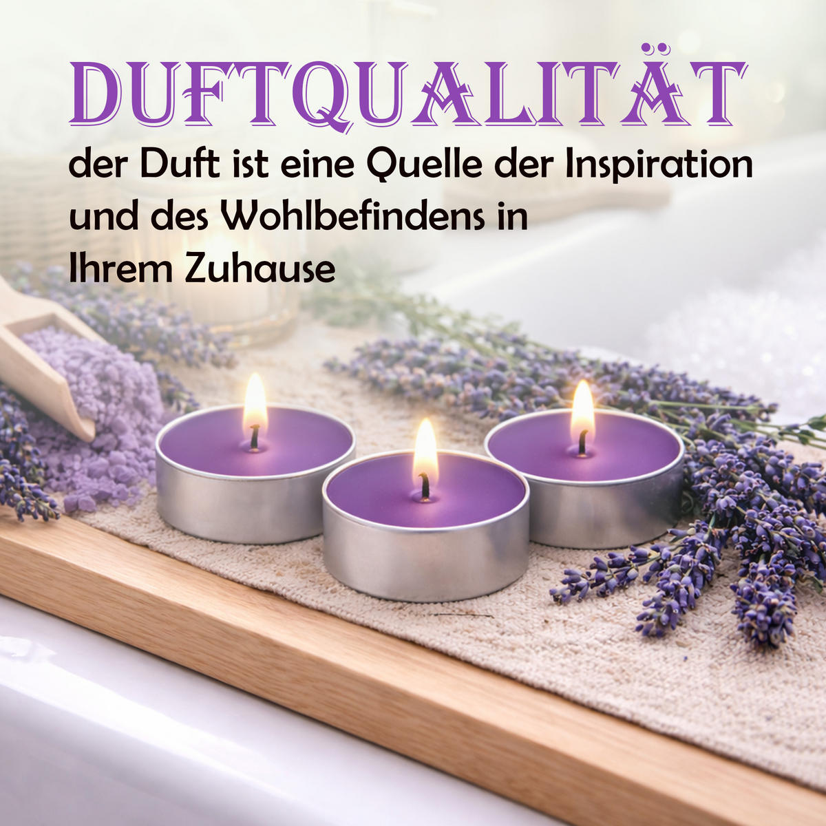 TEELICHT mit Duft - Lavendel - 18er Pack - Lila, Naturmaterialien (4/1.5/4cm) - HS Candle