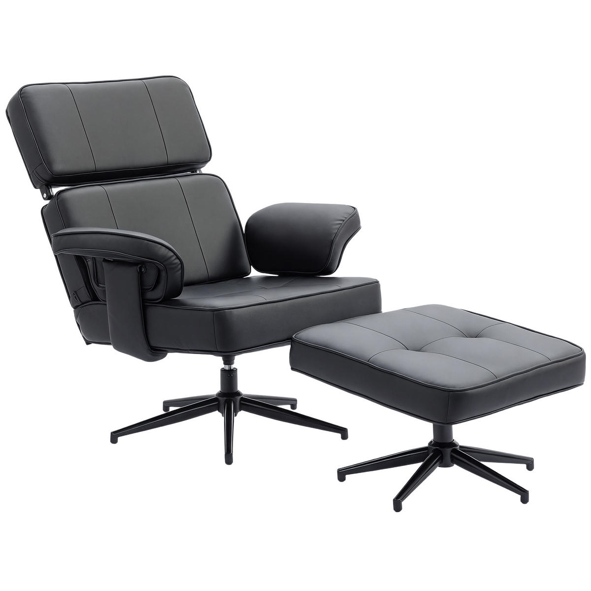 LIEGESESSEL DE-07590 mit Fußhocker und verstellbarer Kopfstütze Schwarz - Schwarz, Metall (79/89/91cm) - ComfortXL
