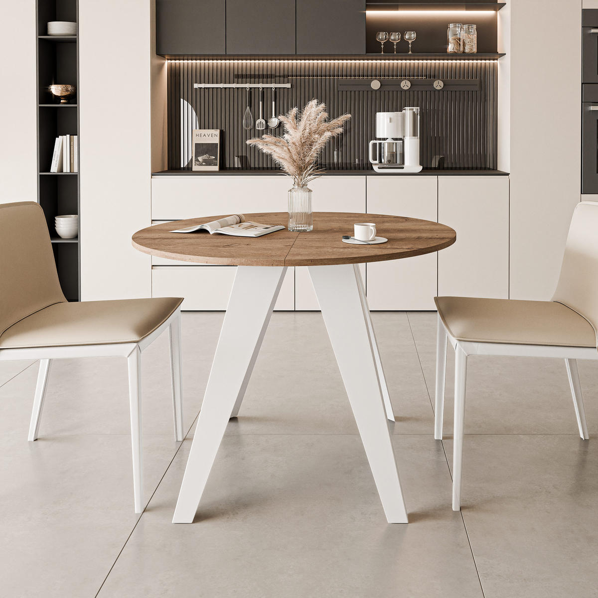 ESSTISCH ausziehbar auf MDF, Lefkas Eiche - Dunkelbraun/Weiß, Holzwerkstoff (90/90/76cm) - Idohome
