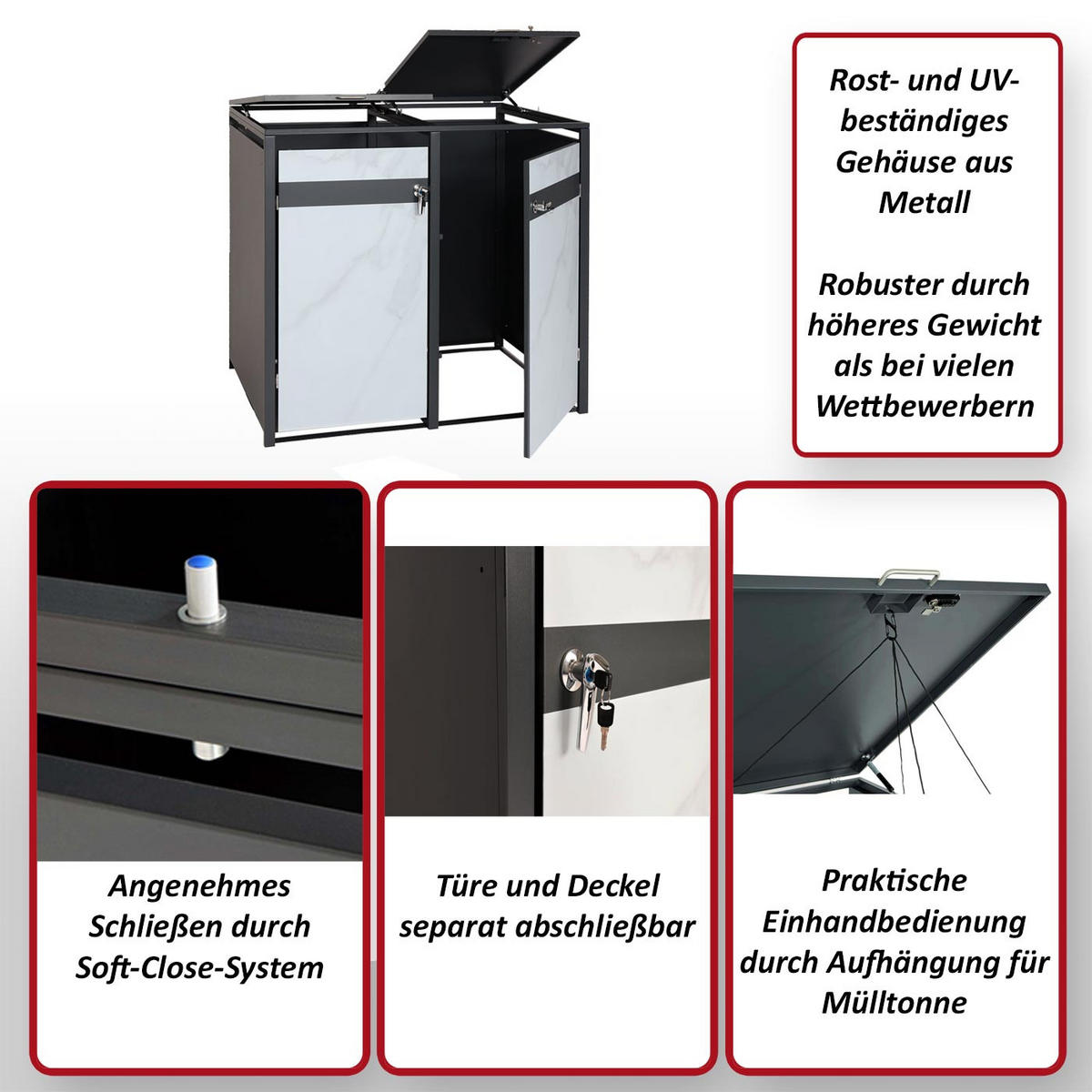 MÜLLTONNENBOX 1er 117x68x80cm Anthrazit Marmor-Optik hell - Creme, Metall (68/117/80cm) - PROREGAL