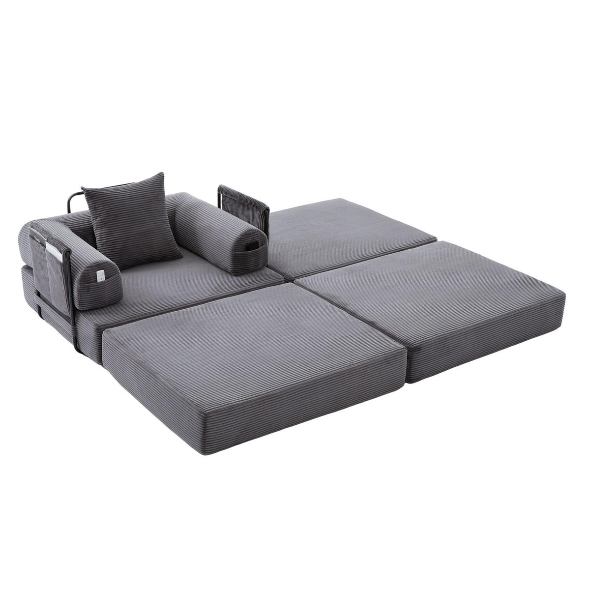SOFA modular mit Hocker 112 x 190 x 67 cm Corduroy Dark Gray - Dunkelgrau, Kunststoff (190/67/112cm) - Meubliv