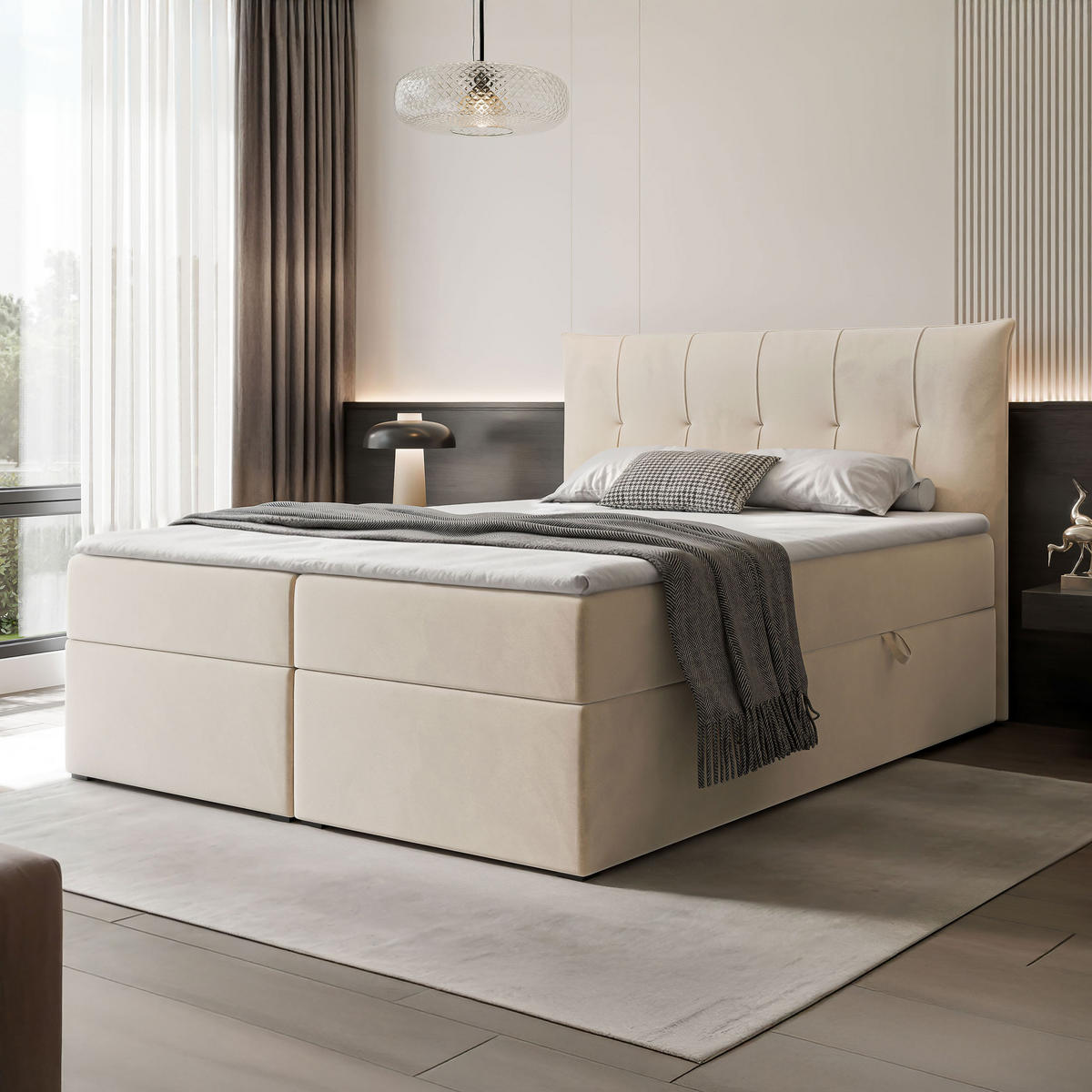 BOXBETT CHESTER 160/200 cm mit Matratze und Topper, Creme - Creme, Holzwerkstoff/Textil (160/200cm) - Idohome