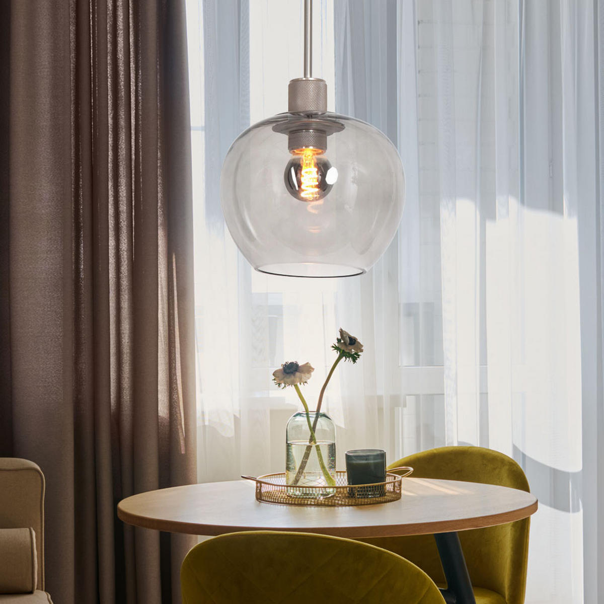 HÄNGELEUCHTE Metall Glas Grau - Grau, Glas (16/16/160cm)