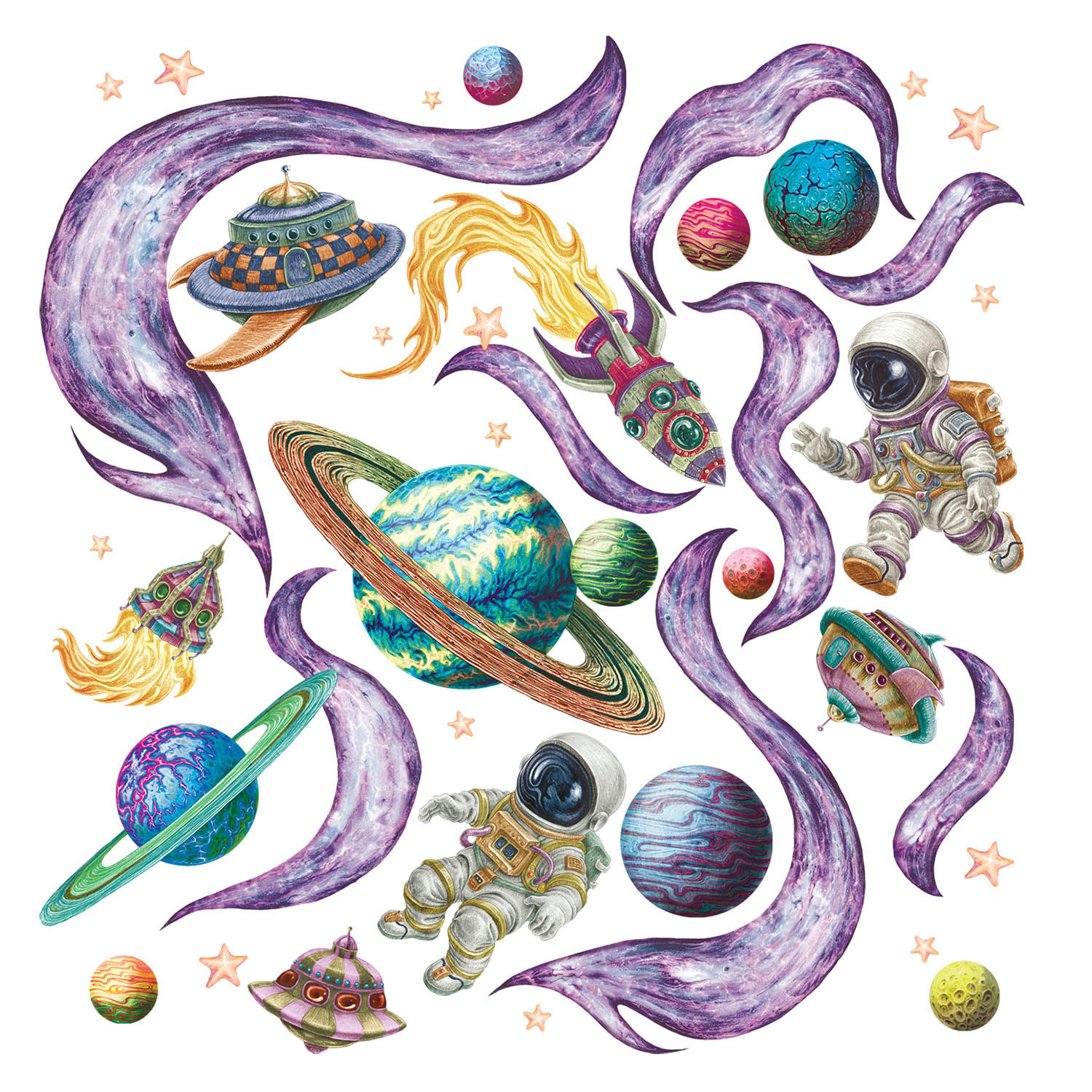 WANDAUFKLEBER 130x224cm - Planeten im Weltraum - Multicolor, Kunststoff (130/224/0.1cm) - Wallfluent