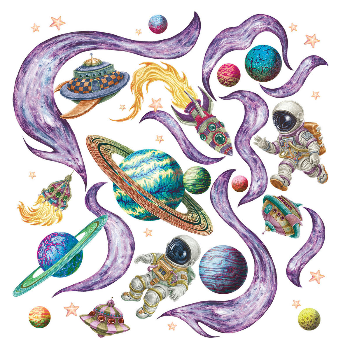 WANDAUFKLEBER 130x224cm - Planeten im Weltraum - Multicolor, Kunststoff (130/224/0.1cm) - Wallfluent