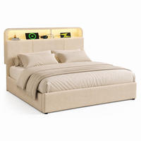 POLSTERBETT 160/200 cm in Beige mit Bettkasten, LED, USB und Type-C Samt - Beige, Holzwerkstoff/Textil (160/200cm) - STILVORA