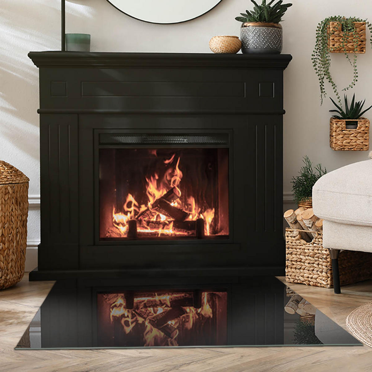 GLASPLATTE für Kamin 100x70 cm Schwarz - Schwarz, Glas (100/70/0.4cm) - ArtPrintCave