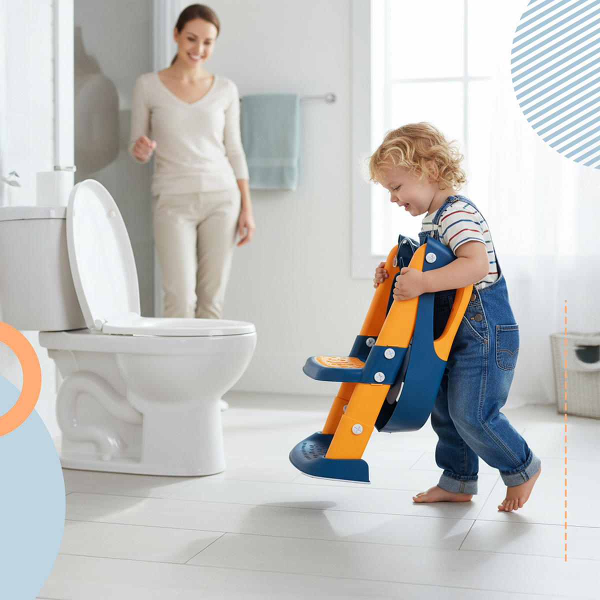 TOALETNÉ SEDADLO Modro-žlté s rebríkom výškovo nastaviteľné - viacfarebná, plast (35/55/44cm) - Relaxdays
