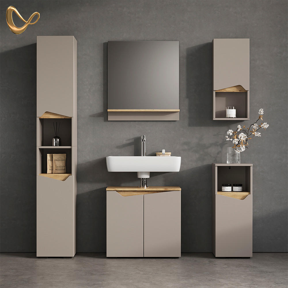 BADMÖBEL-KOMBINATION Timavo Greige 5 Teile - Greige/Eiche Artisan, Holzwerkstoff (60/57/35cm) - Livinity®