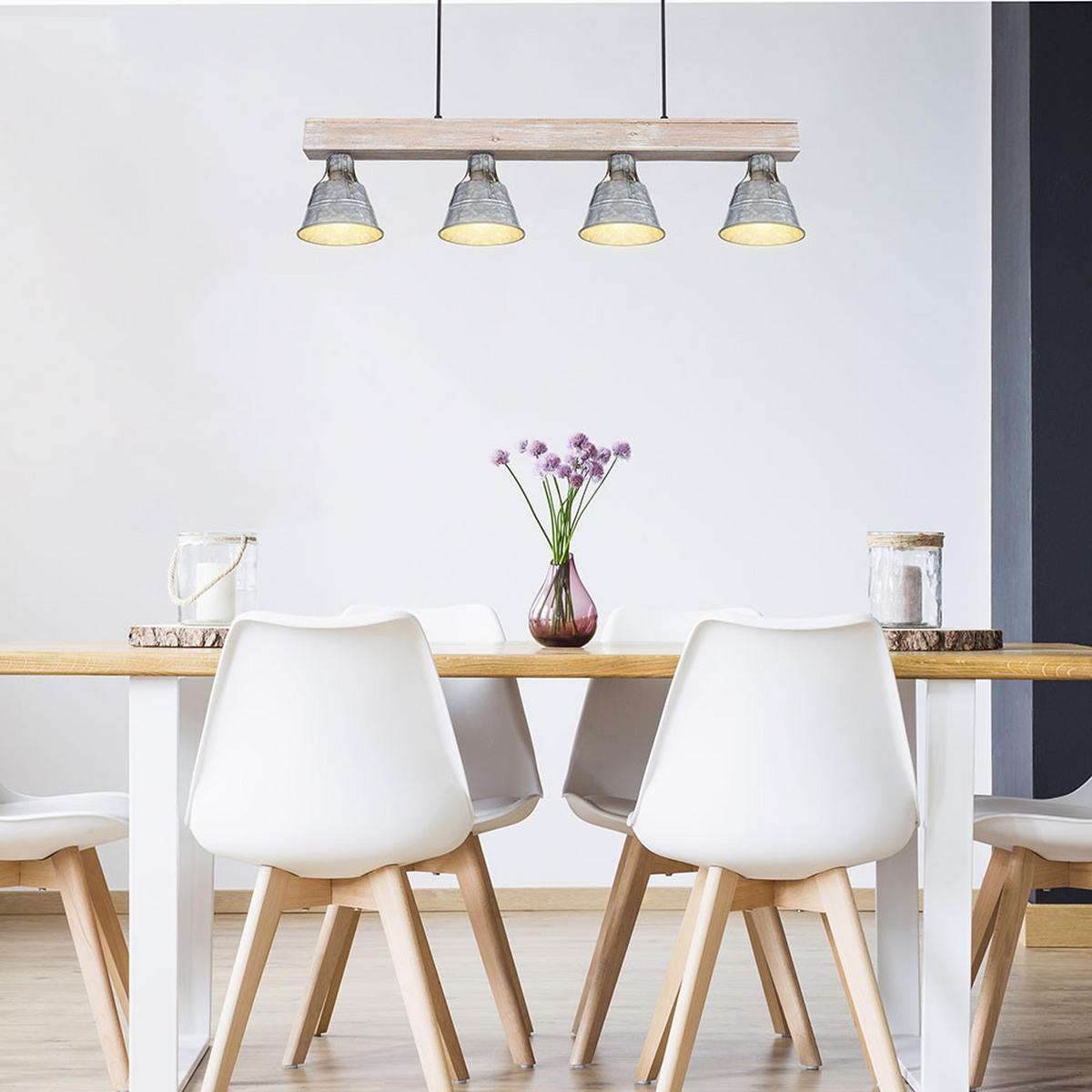 HÄNGELEUCHTE GÜNTHER Silber - Silberfarben, Holz (85/14/85cm) - Globo Lighting