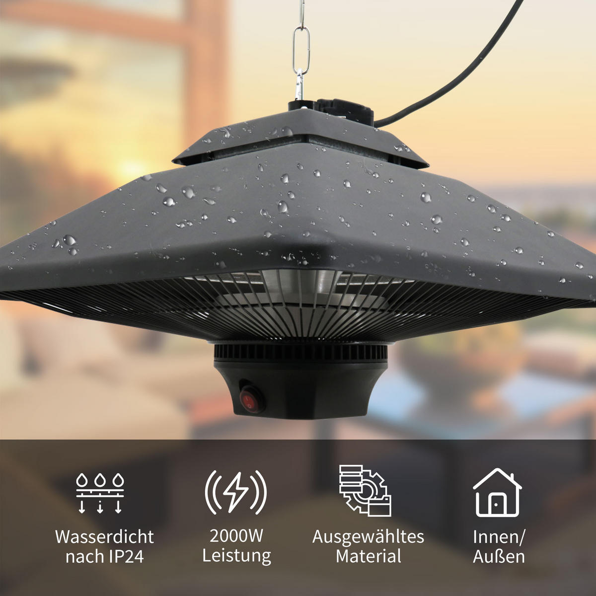 HEIZSTRAHLER, Aluminium, Eisen, Schwarz - Schwarz, Kunststoff/Metall (43/25/43cm) - Outsunny