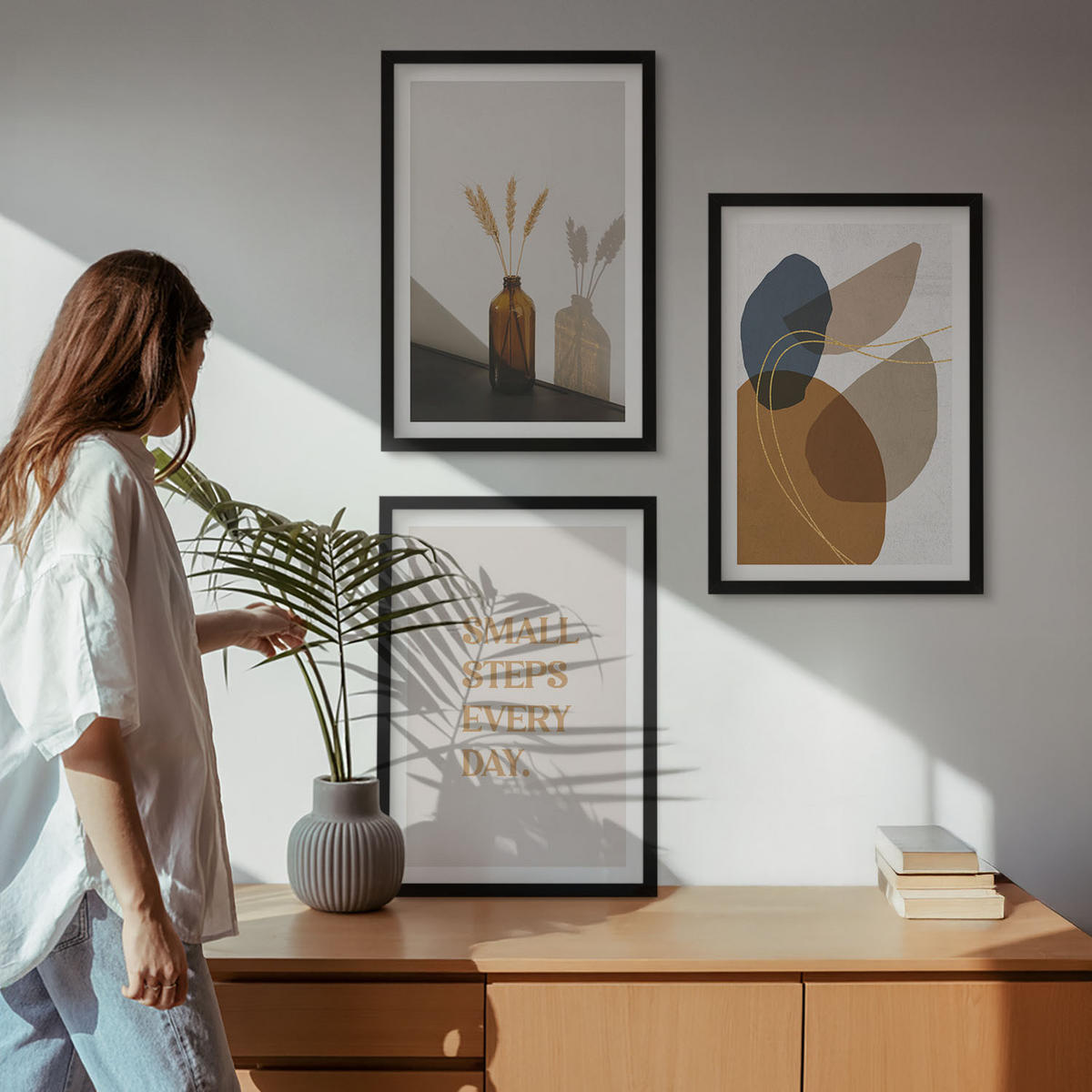 WANDBILDER 3er-Set - 40x60 cm Schwarzer Rahmen - Set abstrakter Formen - Schwarz, Kunststoff (40/60cm) - ArtPrintCave