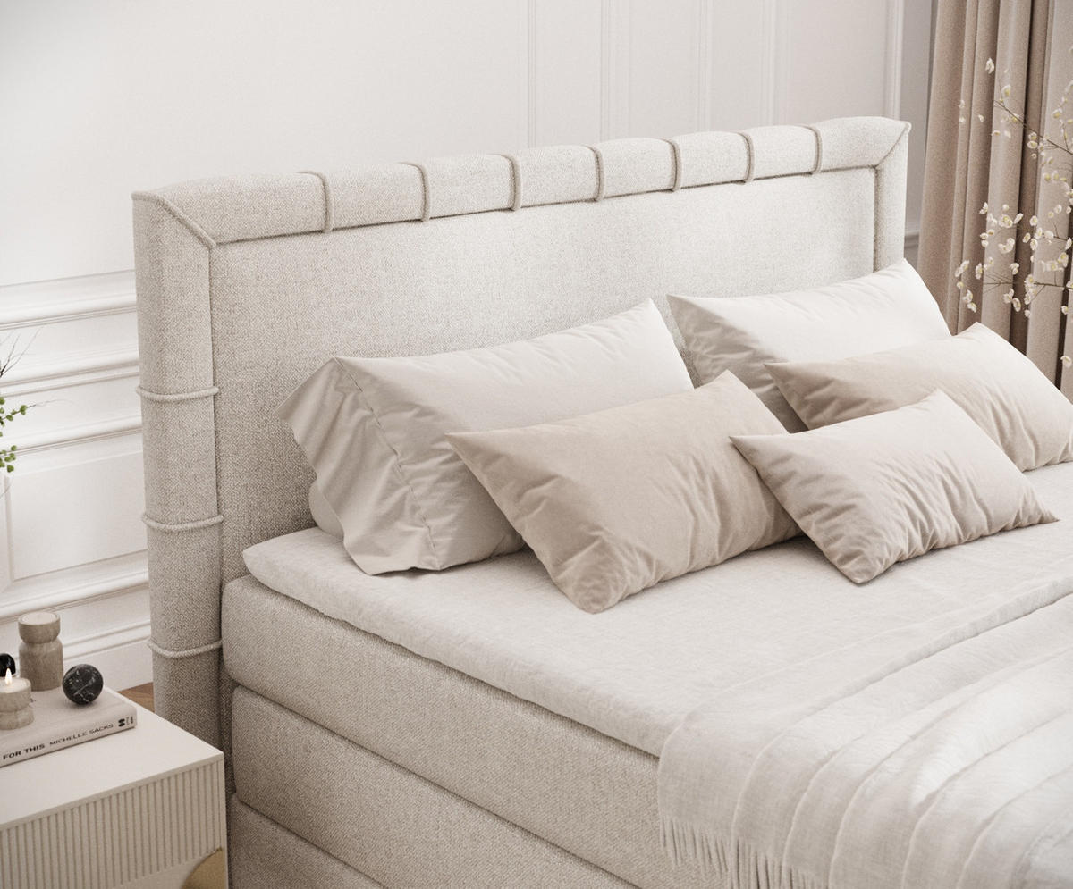 BOXBETT Estelle Beige 140/200 cm im Webstoff - Beige/Schwarz, Holz/Holzwerkstoff (140/200cm) - Maison de Reve