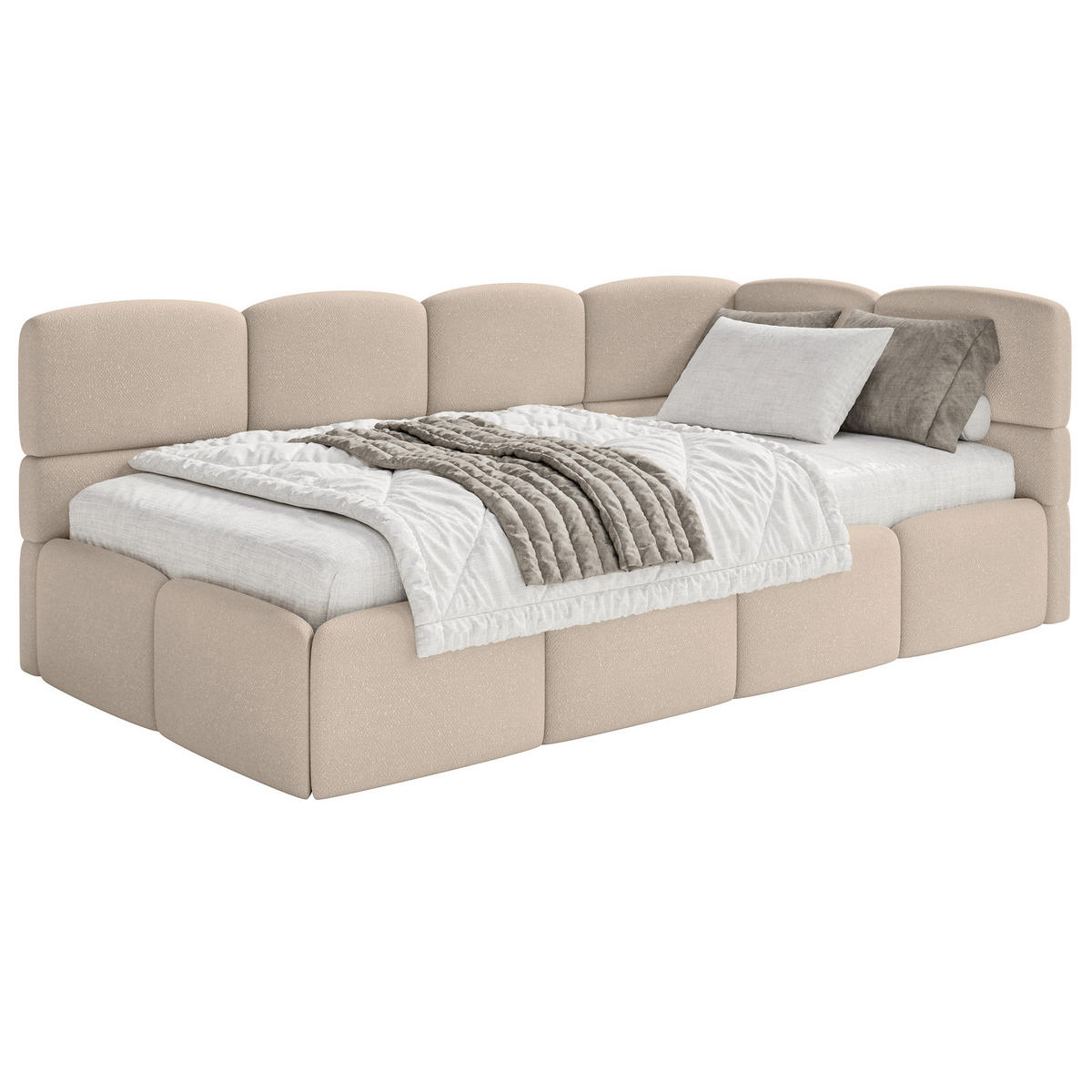 JUGENDBETT Cloudy Beige 120 cm, Chenille - Beige/Schwarz, Kunststoff/Textil (120/200cm) - Selsey