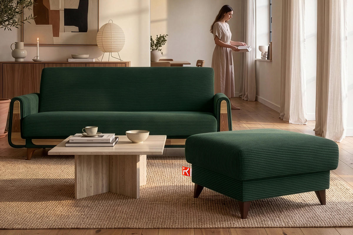 HOCKER GUSTAVO II, Dunkelgrün - Dunkelgrün/Braun, Holz/Holzwerkstoff (92/49/92cm) - KONSIMO®