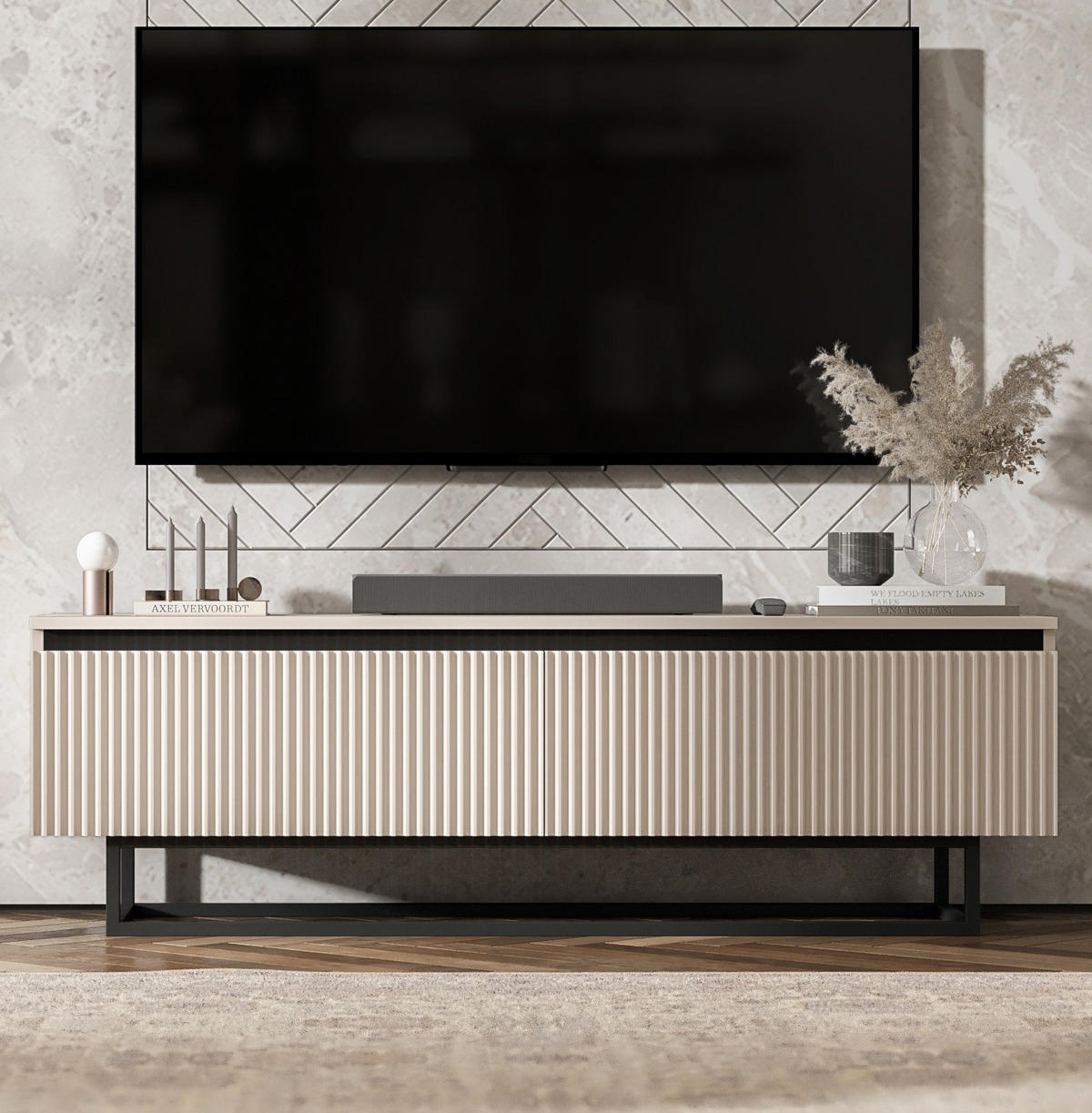 TV-SCHRANK Selene Kachmir Matt mit Metallrahmen 140 cm - Kaschmir/Schwarz, Holzwerkstoff/Metall (140/44/35cm) - Meble Lindner