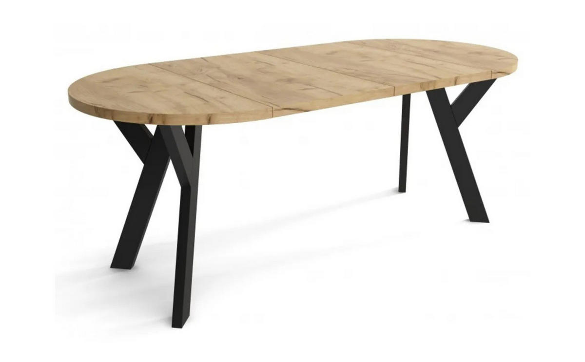 ESSZIMMERTISCH LOFT, ausziehbarer Tisch Durchmesser: 90 cm bis 190 cm, Wohnzimmertisch Farbe: SONOMA, mit Holzbeinen in Farbe Schwarz - Schwarz/Sonoma Eiche, Holzwerkstoff (90/90/75cm) - Sepro Meble