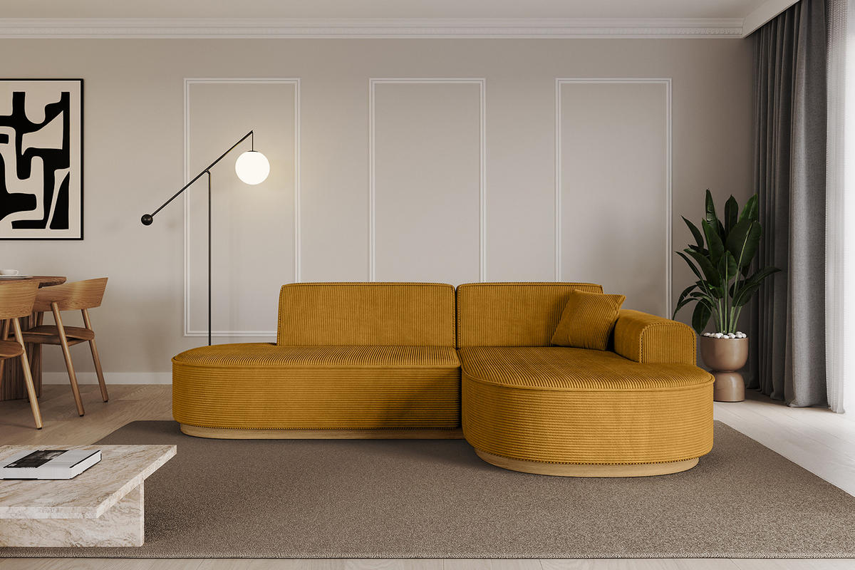 ECKSOFA Ottomane Rechts MARI-L1-v2 - 243x171x83 cm Senfgelb Cord - Gelb, Holzwerkstoff/Textil (171/243cm) - ALTDECOR