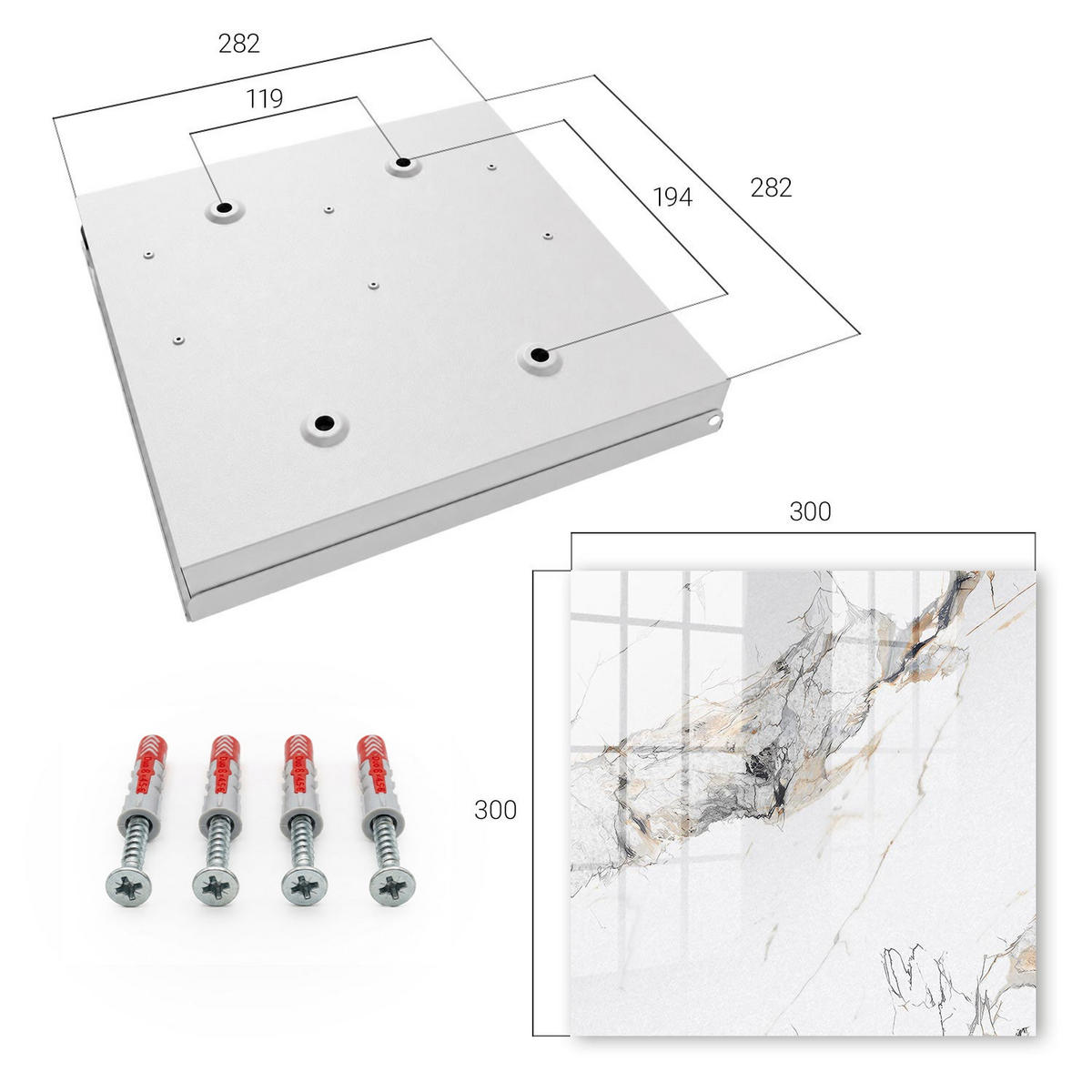 SCHLÜSSELBOX Weiß 30x30 cm – Türöffnung nach rechts - Marmor-Eleganz - Weiß, Metall (30/30/5cm) - TULUP