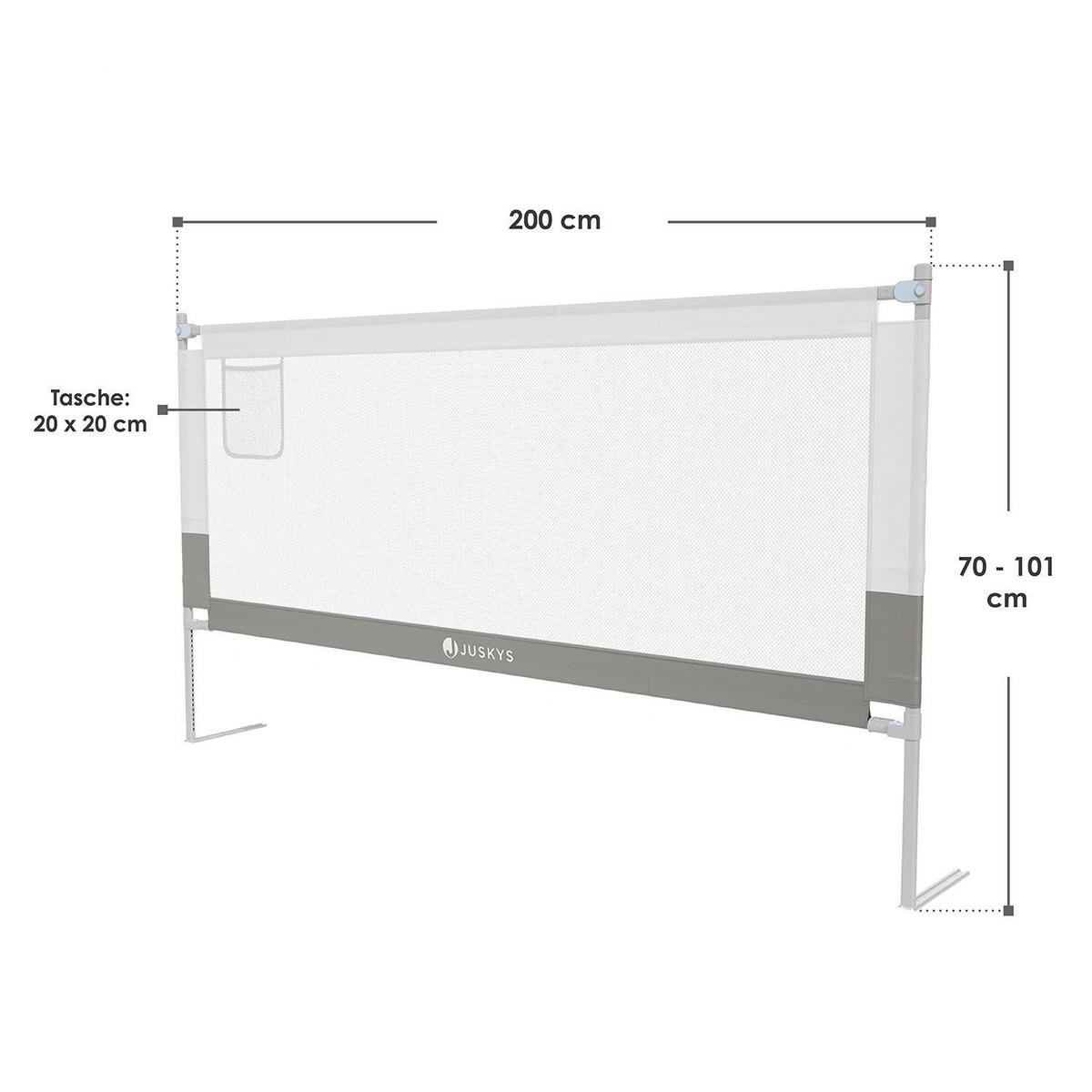 BETTSCHUTZGITTER Jaron 200/71-101 cm - Grau, Textil (200/200cm) - Juskys
