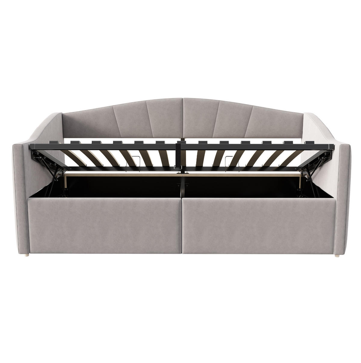 POLSTERBETT 90/200 cm Hellgrau aus Samtstoff mit Bettkasten - Hellgrau, Textil (90/200cm) - OKMYHOME