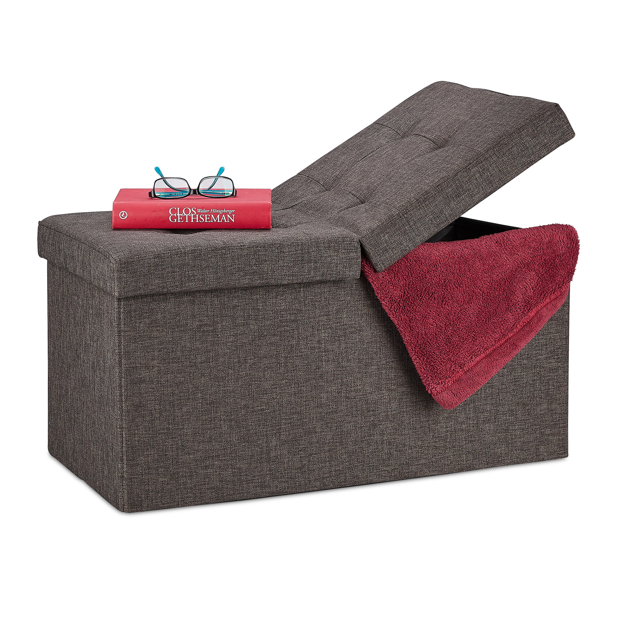 SITZBANK - Braun, Holzwerkstoff/Textil (75.5/38.5/37.5cm) - Relaxdays