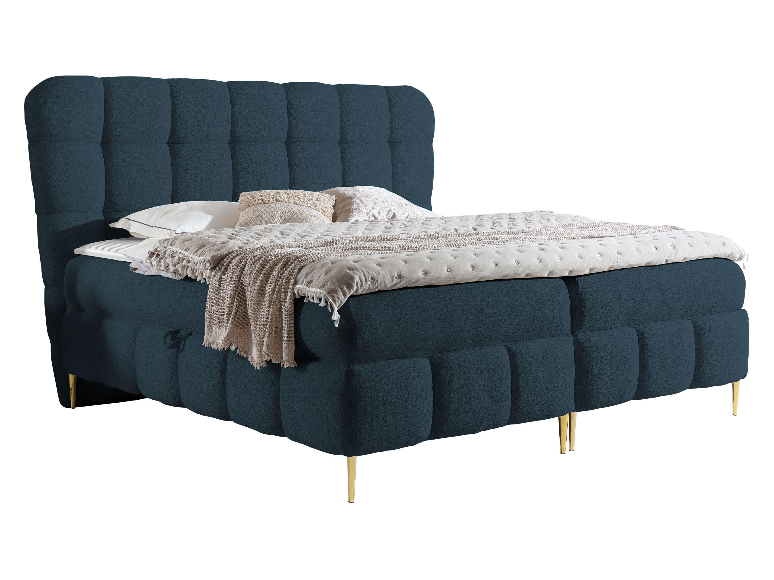 BOXBETT Lolly - Goldfarben/Dunkelblau, Holz/Textil (160/200cm) - MIRJAN24