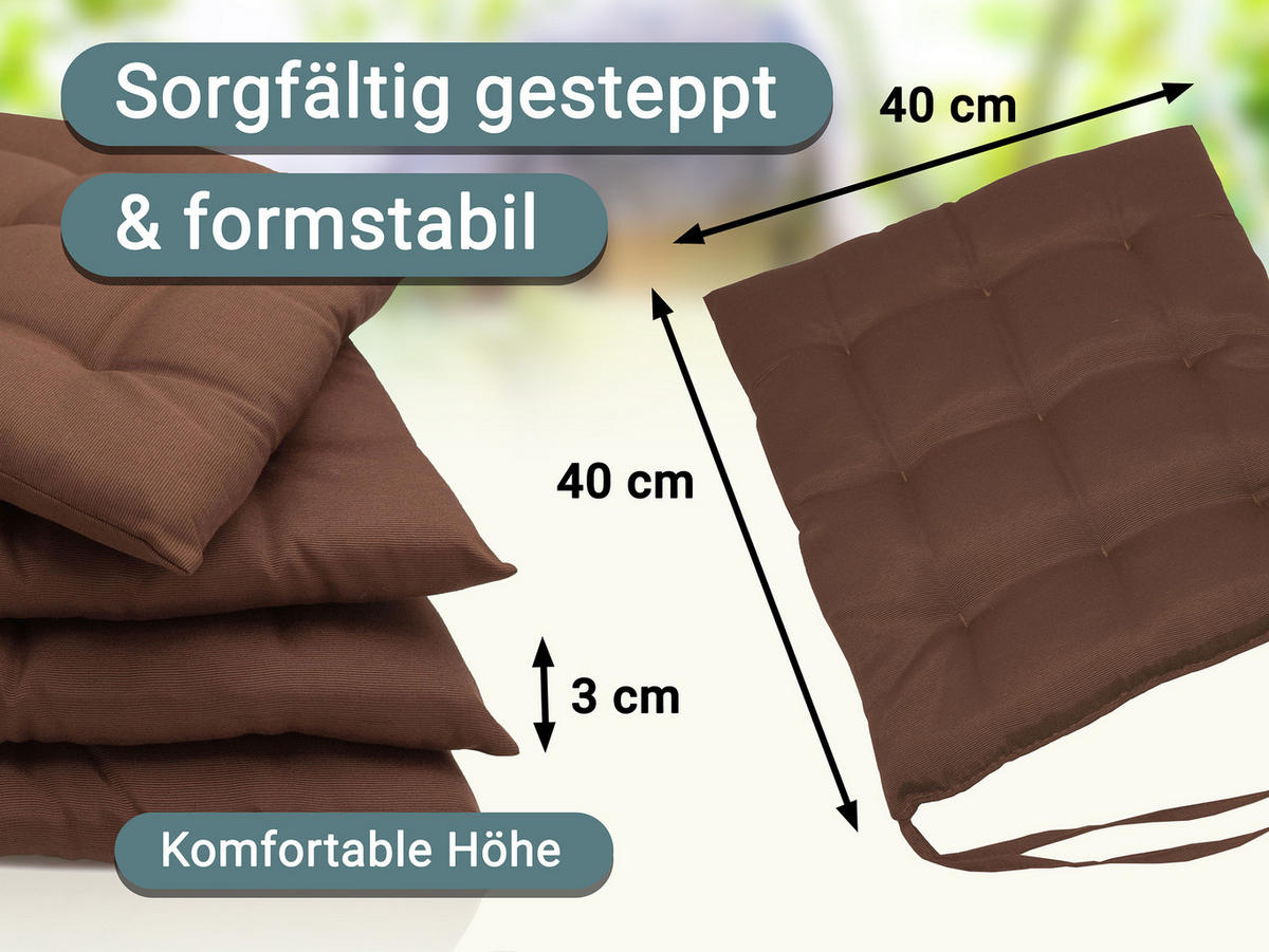 STUHLKISSEN, 4er-Set, 40x40 cm, 100% Polyester, Braun - Dunkelbraun, Textil (40/40/3cm) - Zollner
