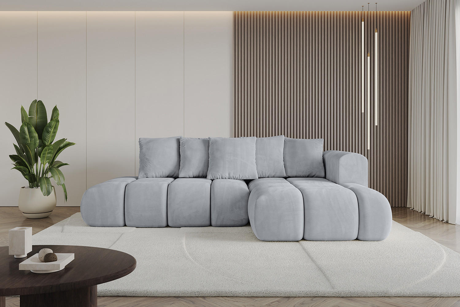 ECKSOFA Ottomane Rechts CLOUD-L-v1 289x180x40 Hellgrau Velours - Hellgrau, Holzwerkstoff/Kunststoff (289/180cm) - ALTDECOR