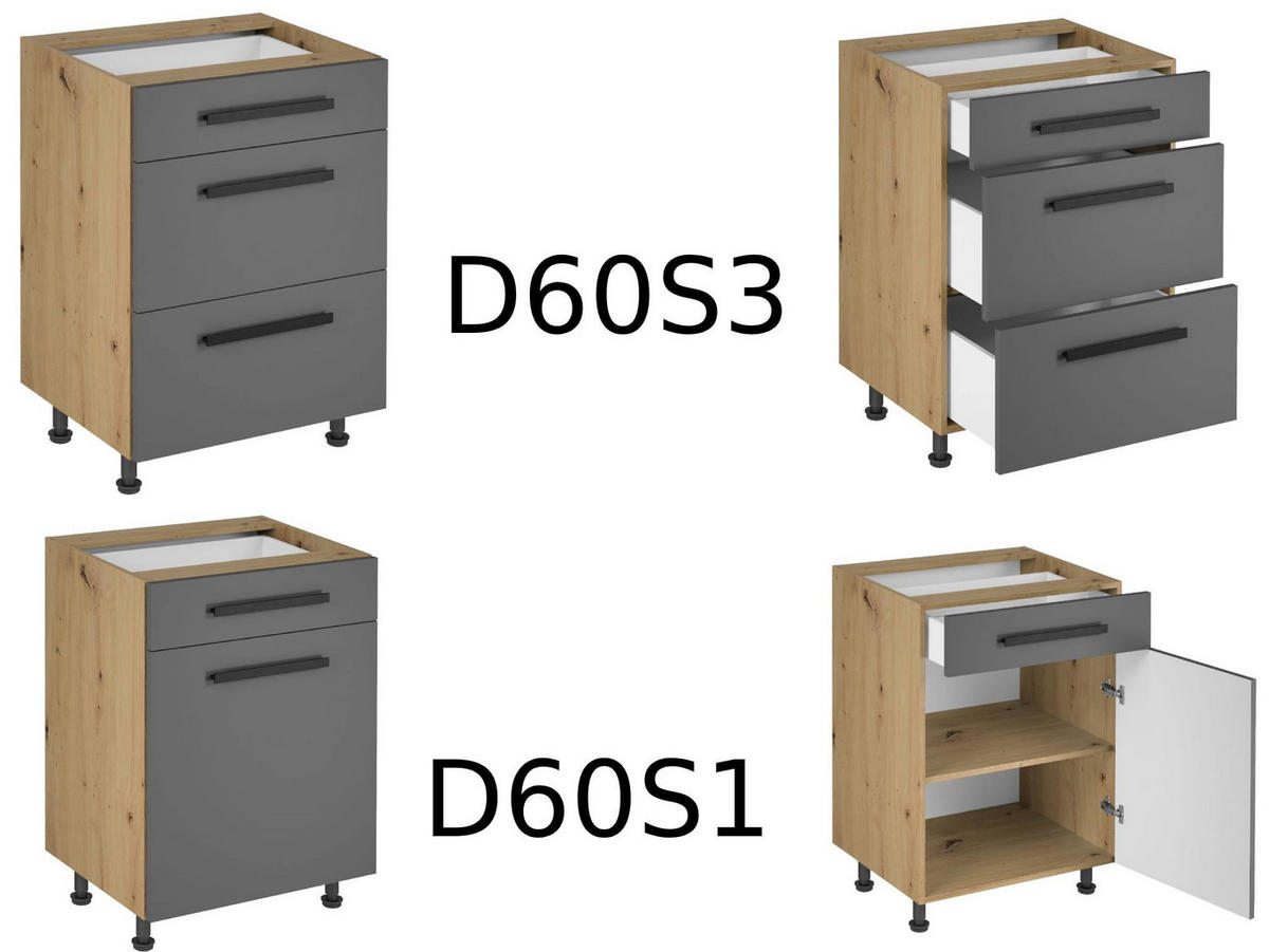 WINKELKÜCHE 390 × 260 cm - Langen K106-M860 – in Grau / Matt - Schwarz/Grau, Holz/Holzwerkstoff (390/260/212cm)