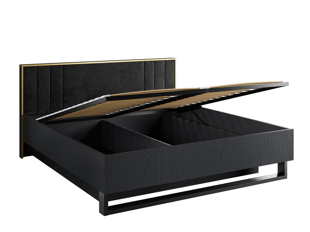 POLSTERBETT Brunelli Schwarz 189/97,3/207,4 cm – mit Bettkasten - Schwarz, Holzwerkstoff (180/200cm) - AX Living