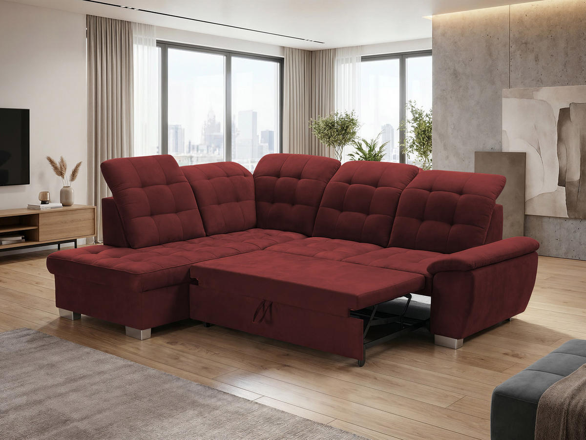ECKSOFA LENO Links, mit Schlaffunktion und Bettkasten, Rot - Rot, Kunststoff/Textil (261/220cm) - Idohome