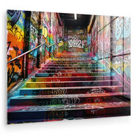 ACRYLGLASBILD Treppe - Graffiti - Farben - Kunst 80x60 cm - Multicolor, Glas (80/60cm) - MuchoWow