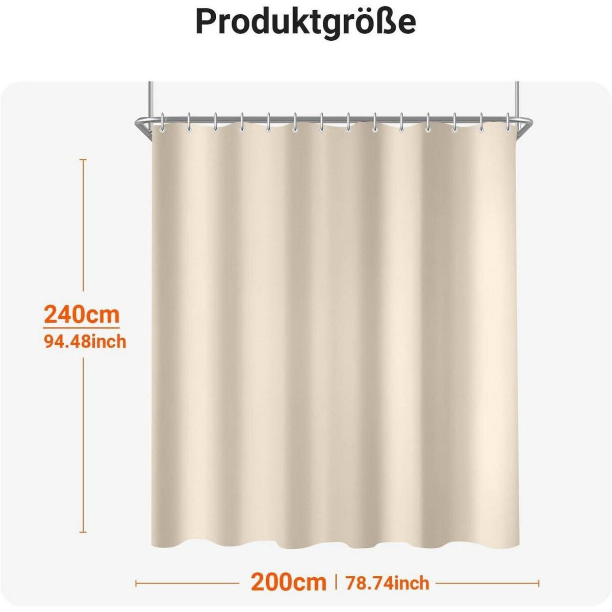 DUSCHVORHANG Beige 200 x 240 cm Wasserabweisend Beschwerter Saum - Beige, Textil (200/240cm)