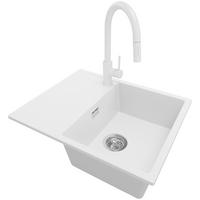 GRANITSPÜLE Ibiza, 2-er set Weiß 62/50 cm 1 Becken + Küchenarmatur 40/20 cm + Ablauf-Set ab 45er Unterschrank - Chromfarben/Weiß, Kunststoff (62/19/50cm) - Primagran