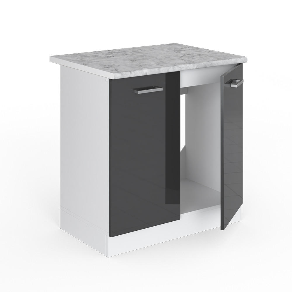 SPÜLENUNTERSCHRANK R-Line Anthrazit Hochglanz 80 cm, AP Marmor - Schwarz Hochglanz/Anthrazit, Holzwerkstoff (80/81.6/60cm) - Vicco
