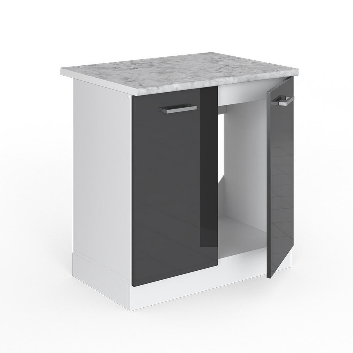SPÜLENUNTERSCHRANK R-Line Anthrazit Hochglanz 80 cm, AP Marmor - Schwarz Hochglanz/Anthrazit, Holzwerkstoff (80/81.6/60cm) - Vicco